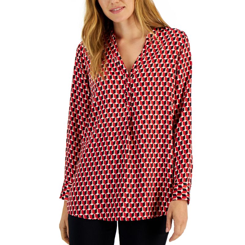 Alfani Womens Printed Satin Long Sleeve Top